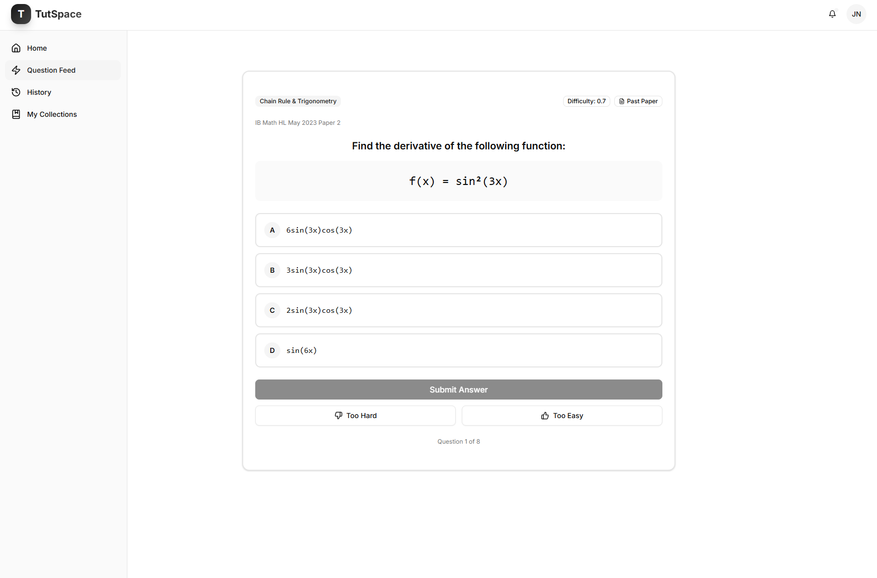 TutSpace Question Interface - Adaptive Practice